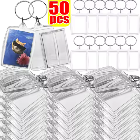 5/50pcs Transparent Photo Frame Keychain Tassels Snap-In Custom Insert Photo Acrylic Blank Keyring C