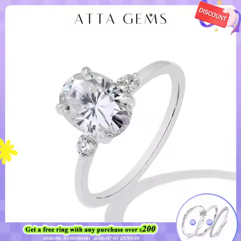 ATTAGEMS 2CT Oval Cut Moissanite Solitaire Ring for Women Lab Grown VVS1 Diamond 9*7mm S925 Silver 1