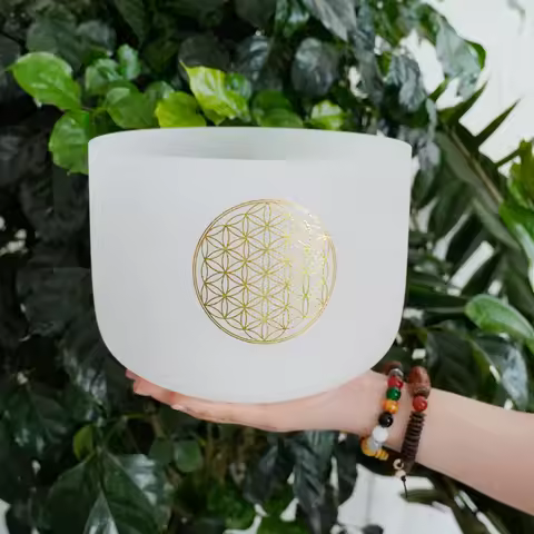 Hye-eun 8 Inch 528hz Frosted Quartz Crystal Life of Flower Tibetan Singing Bowl Meditation Yoga Soun
