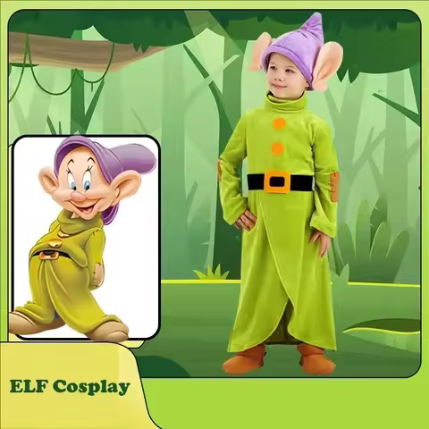 2025 Kids Dopey Cosplay Sneeuwwitje en De Zeven Dwergen Jongens Kind Bodysuit Hoed Pak Halloween Par
