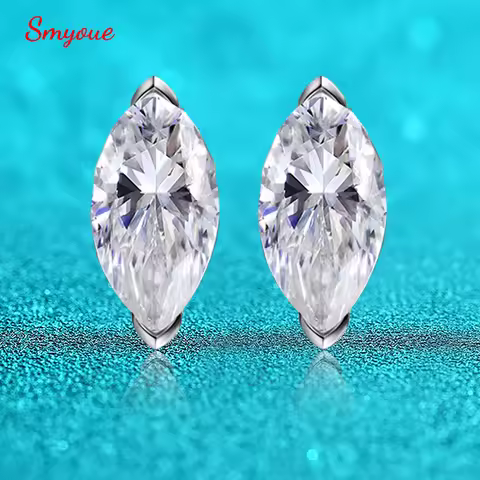Smyoue 18K Plated 0.3-3CT Certified Moissanite Stud Earrings for Women Marquise Cut Lab Diamond 925 