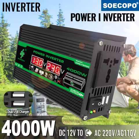 400W/4000W Inverter with Twin Digital Screens | Converts 12V Battery to 110V/220V AC for Reliable Ca