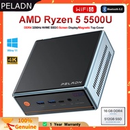 Peladn คอมพิวเตอร์ขนาดเล็ก WO4 R5 5500U คอมพิวเตอร์ขนาดเล็ก DDR4 3200Mhz SSD NVME Wins 11 PRO BT5.2 WiFi6สามหน้าจอ4K HD 4X USB สายแลนคู่เดสก์ท็อปออฟฟิศ/คีย์บอร์ดเกม