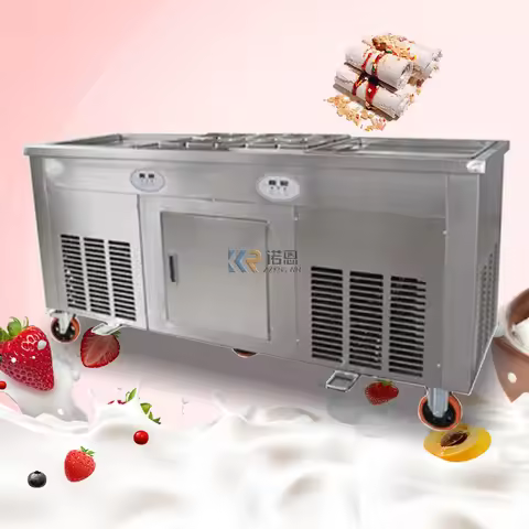 Electric Rolled Fried Ice Cream Machine with Big Round Flat Pan Frying Ice Gelato Yogurt Milk Fruit 