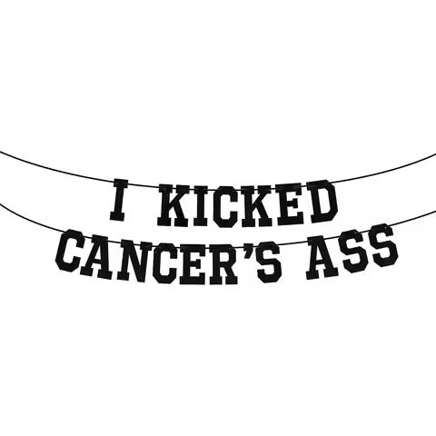 "I Kicked Cancer's Ass" Banner, Glitter Black Cancer Survivor Party Decoration for Chemo Completion 