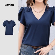Lovito Casual Blouse Frill Spring/summer Navy Blue Blouse for Women L164ED171 Lovito Blaus Kasual Ru