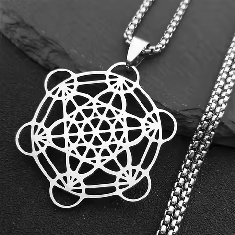 Flower of Life Chakra Spiritual Necklace for Women Stainless Steel Sacred Geometry Metatron Cube Sal