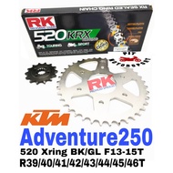 RK Sprocket Set KTM Adventure 250 New 520 KRX X-Ring Black / Gold Chain F14/15T R39-46T Rantai Xring