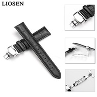 ♈♦ Watch strap 18mm 20mm 22mm 24 mm genuine leather watchbands with butterfly buckle black brown LIOSEN