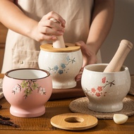 Ceramic garlic pounder, medicine pounder, garlic pounder jar, medicine pounder jar with wooden stick