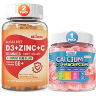 Sugar Free Vitamin C + D3 + Zinc Gummies for Adults 50+ & Calcium + D3 & Magnesium Filled Gummies fo