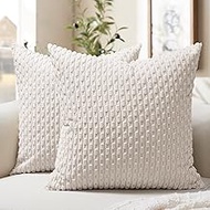 Softalker Cushion Cover 65 x 65 cm, Beige White Corduroy, Set of 2, Fluffy Christmas Large Cushion C