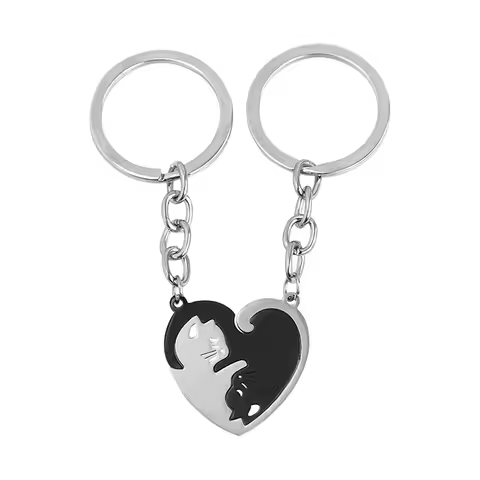 2 pcs/set Yin Yang Hugging Cat Key Chain Stainless Steel Couple Keychains Valentine's Day Gift