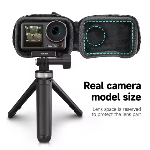 TELESIN Mini Storage Protection Bag For Dji Osmo Action 4 Brushed Half Open Quick Release Carrying C