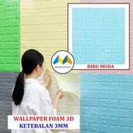 MW Wallpaper Foam Biru Muda Bata 3D Bata Warna Biru Muda Premium