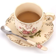 Foraineam Tea Cup and Saucer Set, 8 oz. Ivory Porcelain Coffee Cup Vintage Floral Ceramic Tea Cup Se