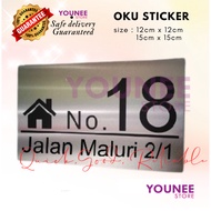 ACP hair line style House Number Plate New Design Black Font Sticker Rumah Papan Besi