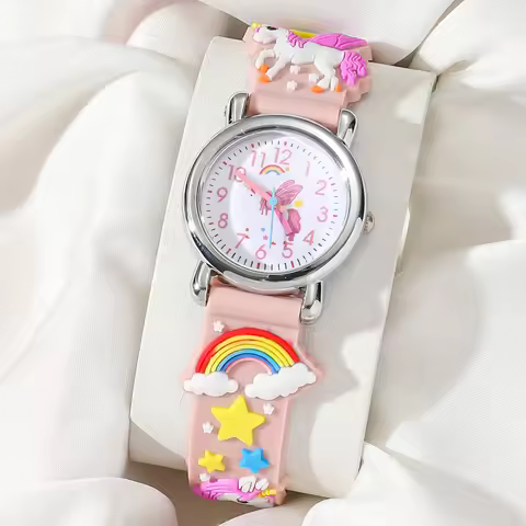 2025 New Children's Watch Silicone Strap Love Rainbow Pony Kids Quartz Watch Baby Study Time Girl Wa