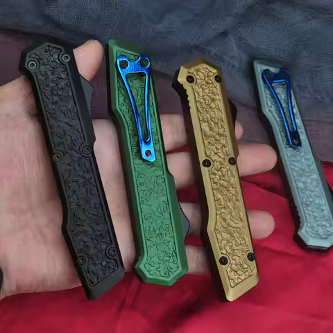 Newest Micro OTF TECH Knife Full Size D2 Black Blade EDC Outdoor Tools CNC Aluminium Meteorite Patte