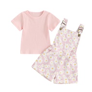 fhutpw Toddler Baby Girls Summer Outfits Daisy Ruffle Short Sleeve T-Shirts Tops Floral Shorts 2Pcs 