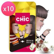 CHiC 膠原軟糖 美美限定包裝(10包入)CHiC X H.H先生 限定包裝名模愛不釋手時尚必備青春水嫩Q彈規格膠原軟糖10包 付款方式： 信用卡,ATM轉帳 取貨方式： 宅配【免運】