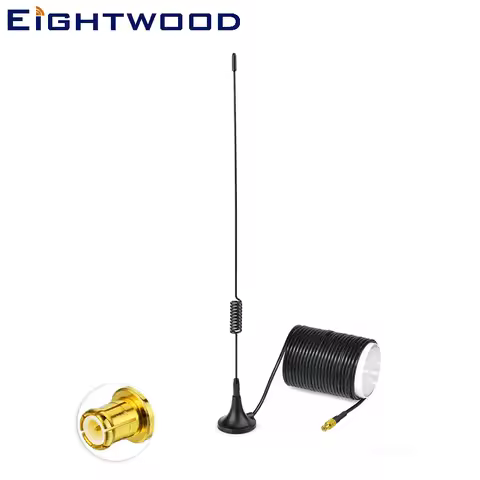 Eightwood Car DAB+Radio Antenna 100KHz-1766MHz Magnetic Aerial MCX Male 5m Cable for RTL SDR RTL2832