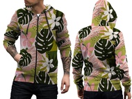 AlbanyWard - Jaket Zipper Pria Bunga Monstera FullPrint / Jaket Bunga Monstera Keren
