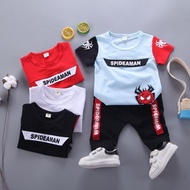 80-120 Baby Boys Two Piece Set Cartoon Spiderman Letter Printing Short Sleeved T-shirt+shorts Suit f