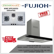 FUJIOH FR-MT1990 900MM CHIMNEY COOKER HOOD W GLASS PANEL+FH-GS5530SVSS STAINLESS STEEL GAS HOB W/2 DIFFERENT BURNER SIZE