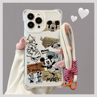 Mickey Sketch Four Corners Lanyard Crossbody iPhone 16 Pro Max Phone Case 16e 15 14 13 12 11 XS 8
