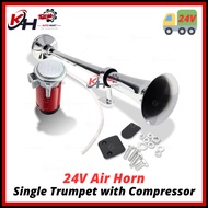 24V 300db Air Horn Metal Alloy Single Trumpet with Compressor for Lorry Truck Car SUV Boat (Shiny Ch