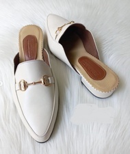 Cuero Flat Shoes tutong Wanita Sepatu Kulit Asli ujung lancip slop nisa