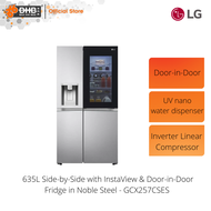 LG 635L SiLG-GCX257CSESde-by-Side Fridge Refrigerator with InstaView &amp; Door-in-Door Fridge in Noble Steel - GCX257CSES/GCM257CGFL