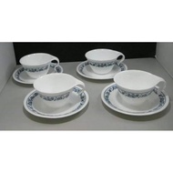 Corelle Corning OLD TOWN BLUE ONION Pyrex Coffee Cups + Saucers ~