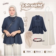 3-in-1 Oneset Outfit (Ribbon Blouse, Hijab, Pants, FREE BELT) Stylish Women's Set -GNK049