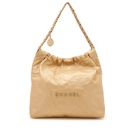 Chanel Beige Crackled Quilted Calfskin 22 Bag Gold Hardware, 2022