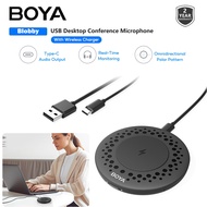 BOYA Blobby Desktop USB Conference Microphone with Wireless Charger with Real-time Audio Monitoring, Operating Range Reach up to 3m for Computer laptop Android Phone Meetings Teaching Skype Zoom