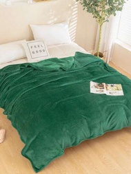 1入組純色毯子，現代風格聚酯纖維矩形格子毯，適用於沙發、辦公室、冷氣，全季節毛毯
