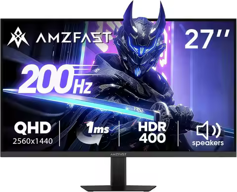 27 Inch Gaming Monitor 200Hz WQHD 2K 2560x1440p, Built-in Speakers, 1ms G-SYNC Compatible, HDR400, F