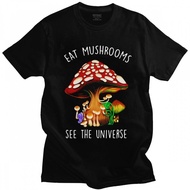 Mens Eat Me Mushrooms See The Universe T-Shirt Short Sleeved Cotton Tshirt Streetwear T Shirt Graphi