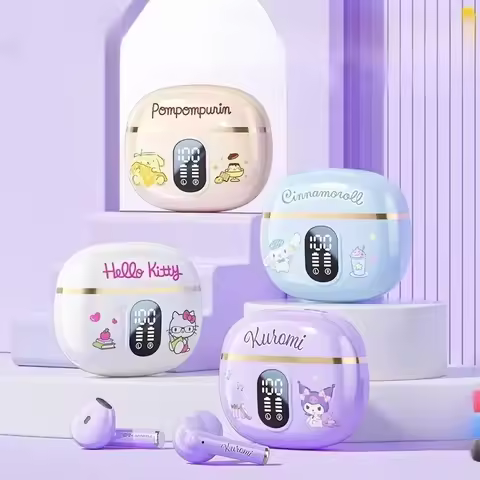 Original Sanrio TWS Bluetooth Earphones Clear Case Kuromi Wireless Headset Hello Kitty in-ear Sport 