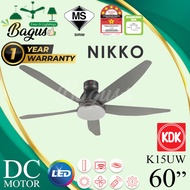 Ceiling Fan with Light - KDK NIKKO 15UW/QEY 60" DC Motor Remote Control | 3 Color LED Lighting | 9 Speed [ELEGANT GREY]