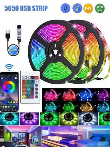 RGB LED Strip Light 5050 Bluetooth APP IR Remote Control USB 1M 2M 3M 4M 5M 10M 15M 20M 25M 30M Fest