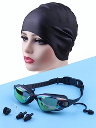 舒適的矽膠防霧uv保護游泳眼鏡,耳部保護游泳帽、鼻夾、耳塞套裝