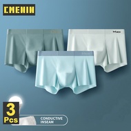[CMENIN Official Store] MiiOW 3Pcs นักมวยชายชุดชั้นในผ้าไหมน้ำแข็ง Innerwear พิมพ์นักมวยชายกางเกง Conductive Antibacterial ชายกางเกงกางเกง M1260