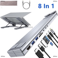 [COD] shiou USB-C 8-in-1ขาตั้งแล็ปท็อปพร้อมแท่นวางอเนกประสงค์ USB C Dock แท็บเล็ตขาตั้งอะแดปเตอร์ฮับ