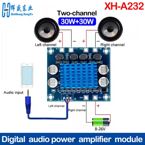 official TPA3110 XH-A232 30W+30W 2.0 Channel Digital Stereo Audio Power Amplifier Board DC 8-26V 3A 