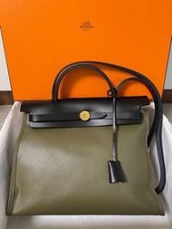 Hermes Herbag 31 金扣墨綠色防水拼皮