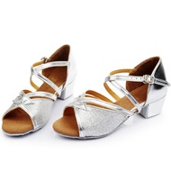 【Support-Cod】 Girls Children Gold Silver Red Glitter Ballroom Salsa Tango Latin Dance Shoes Low Heel Salsa Party Square Dance Shoes