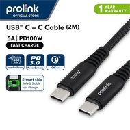 (Support IPHONE15) Prolink [ 100W | 5A | 2-meter | E-mark Chip ] USB-C-C PD Fast Charging Cable Nylon Braided Samsung S21 USB-C Laptops MacBook Pro 2020 Air iPad Pro 2020 (1-YEAR WARRANTY)